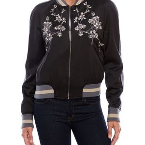 Floral Embroidered Black Bomber Jacket